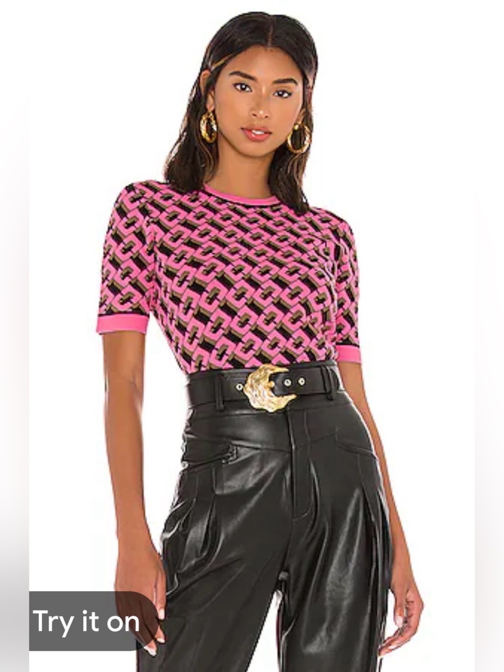 NWT Diane von Furstenberg Luxury Geometric Knit Top in Guaiava Multi - L